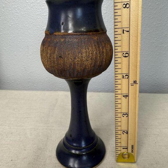 Stoneware Goblet Chalice Art Pottery Cobalt Blue Drip Glaze - Picture 6 of 7